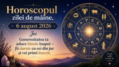 Horoscopul zilei de mâine, 6 august 2026. Joi, generozitatea ta aduce binele înapoi — fii darnic cu cei din jur și vei primi înzecit