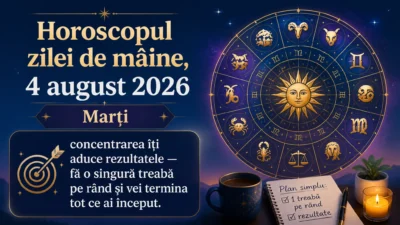 Horoscopul zilei de mâine, 4 august 2026. Marți, concentrarea îți aduce rezultatele — fă o singură treabă pe rând și vei termina tot ce ai început
