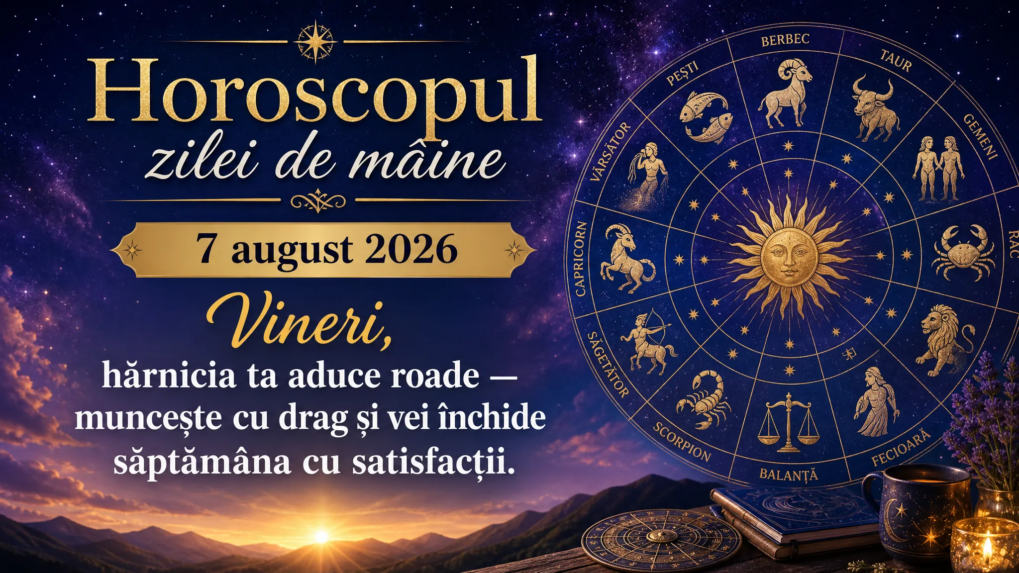 Horoscopul zilei de mâine, 7 august 2026. Vineri, hărnicia ta aduce roade — muncește cu drag și vei închide săptămâna cu satisfacții