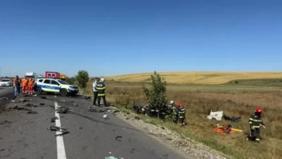 Tragedie rutieră la Iași. Un camion s-a răsturnat peste un autoturism în localitatea Lețcani