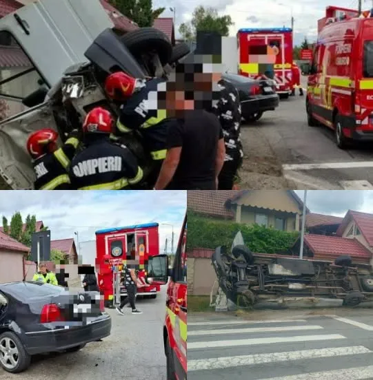 Accident pe centura Bistriței. Șase persoane au ajuns la spital după ce un microbuz s-a răsturnat