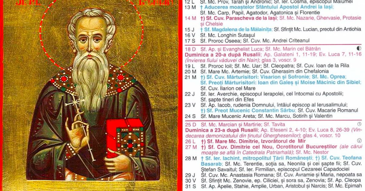 Detalii neștiute despre sfântul din 15 octombrie 2026. Cum s-a ținut Liturghia pe pieptul său, în temniță